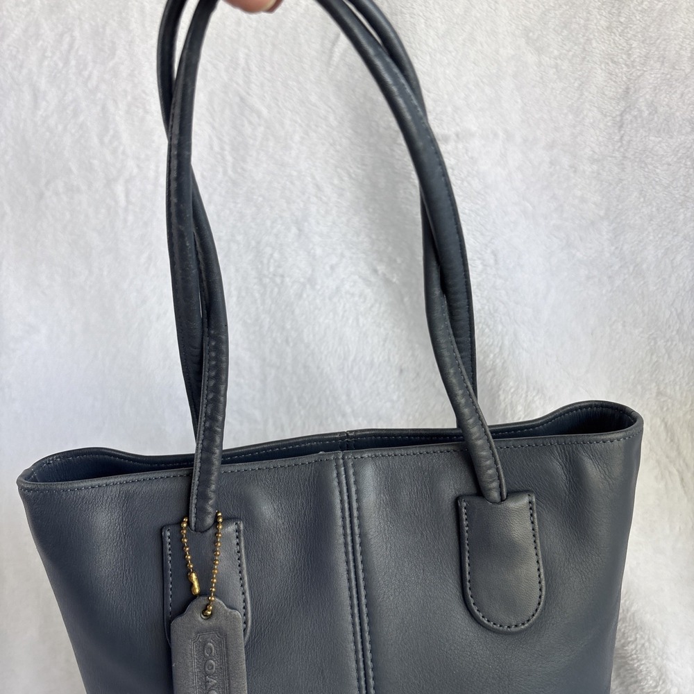 Vintage COACH Mini Lunch Tote Blue Leather Small Bag Hangtag 4068 90s USA - Picture 3 of 16